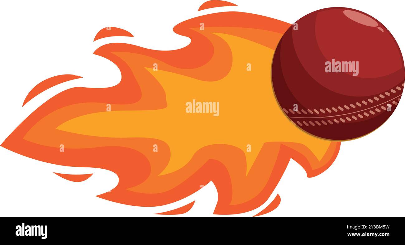 Balle de cricket avec queue de feu vole rapidement sur fond blanc Illustration de Vecteur