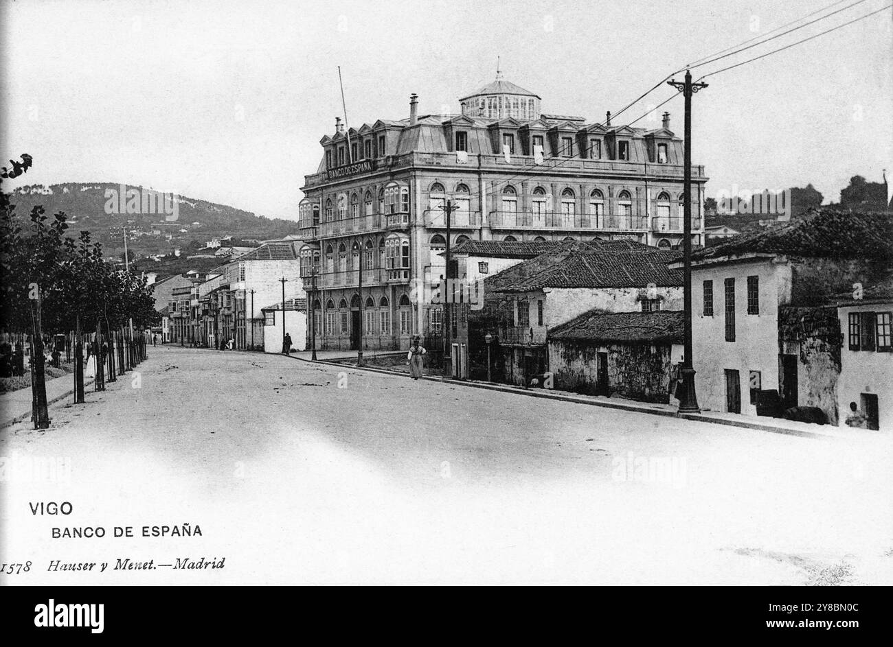 Tarjeta postal de Hauser y Menet, de Madrid. Vigo. Banco de España. años 1900. Banque D'Images