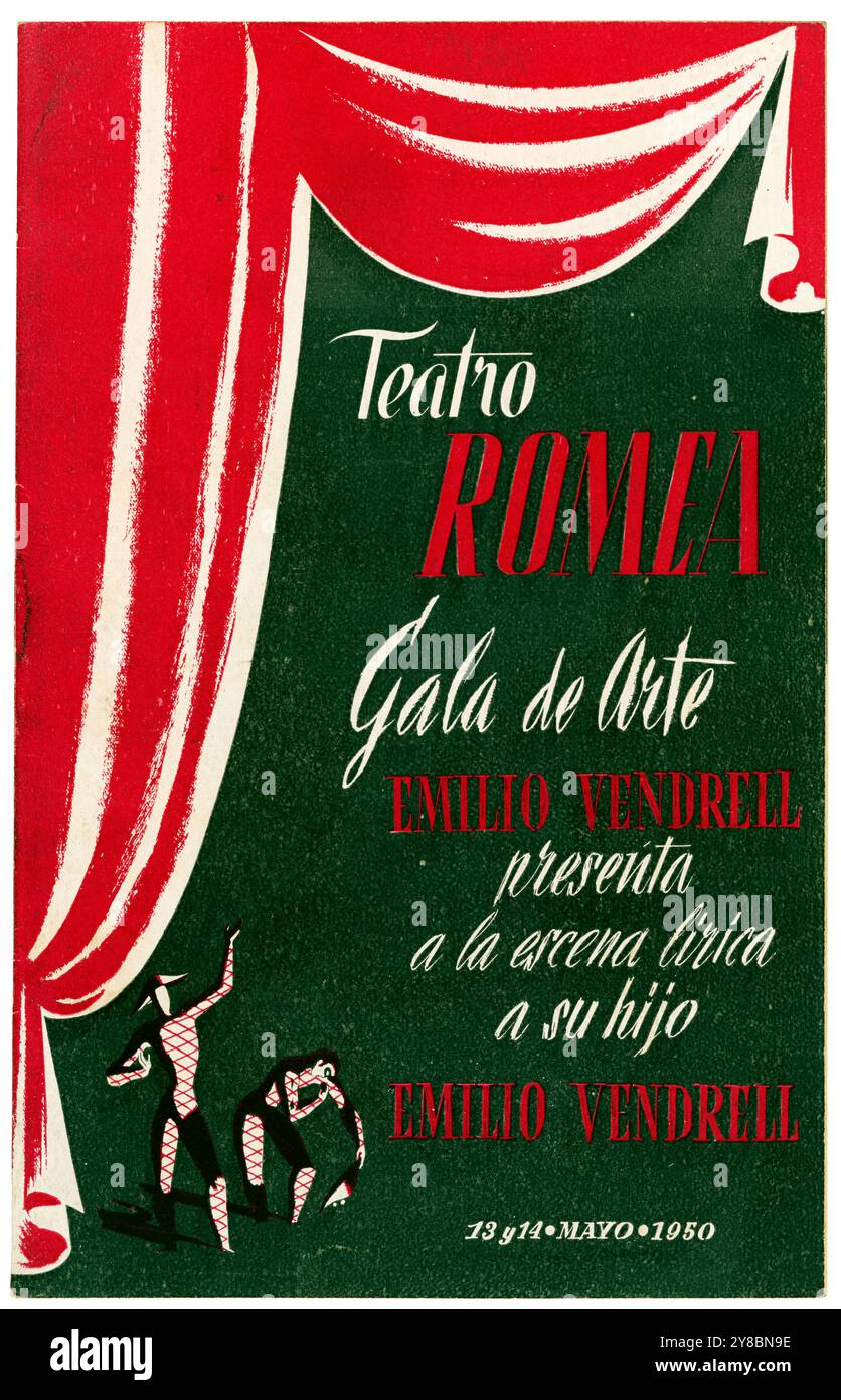 España. Barcelone. Programa de la Gala de Arte celeada en el Teatro Romea con la presentación de Emilio Vendrell. año 1950. Banque D'Images