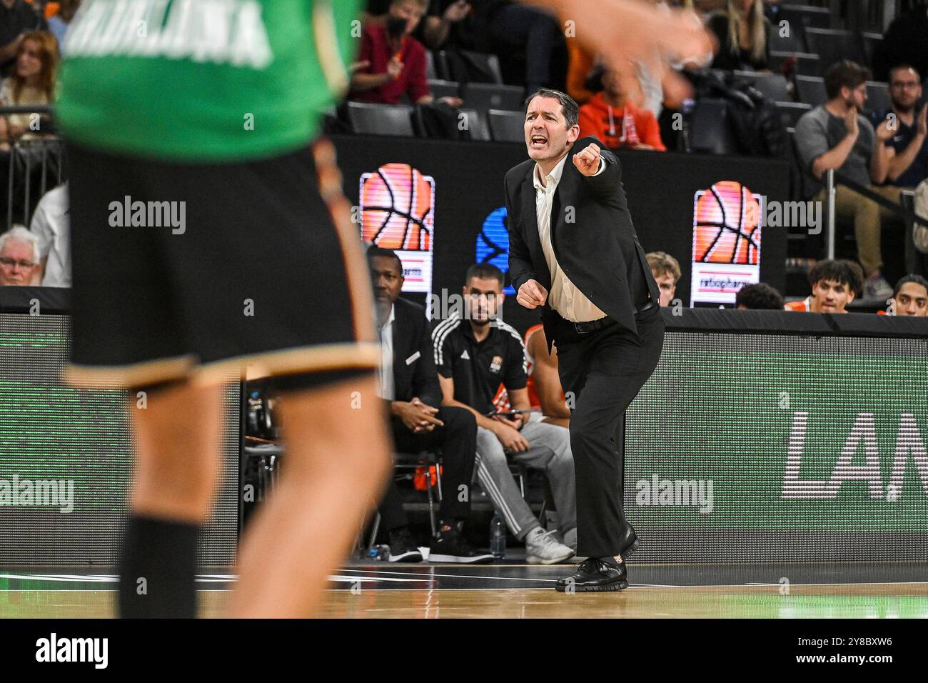 01.10.2024, Ratiopharm Arena, Neu-Ulm, GER, EuroCup, Ratiopharm Ulm vs Joventut Badalona, im Bild Ty Harrelson (Ulm) Foto ? Nordphoto GmbH / Hafner Banque D'Images