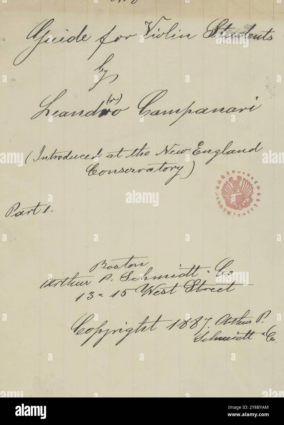 Musique 1800-1900, manuscrits de musique, Campanari, Leandro. Guide pour les étudiants de violon, partie 1, Campanari, Leandro., 1800 - 1900, Schmidt, Arthur Paul, édition musicale, musique populaire, écriture et édition, partition, musique, États-Unis, 19th Century, musique, États-Unis, manuscrits, États-Unis, manuscrits Banque D'Images