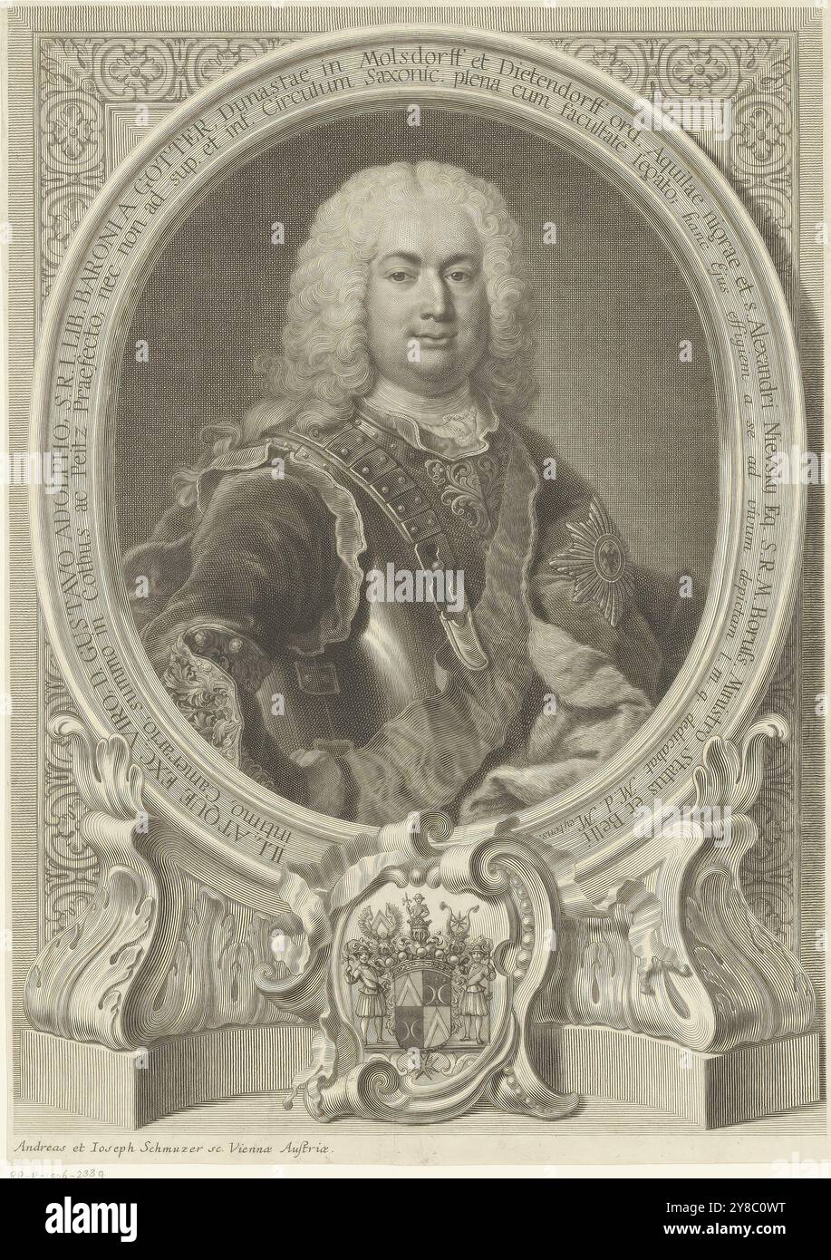 Portrait de Gustav Adolph von Gotter, estampe, imprimeur : Andreas Schmutzer, (mentionné sur l'objet), imprimeur : Joseph Schmutzer, (mentionné sur l'objet), après peinture par : Martin Mytens (II), (mentionné sur l'objet), Vienne, 1710 - 1740, papier, gravure, hauteur, 343 mm Ã— largeur, 244 mm Banque D'Images