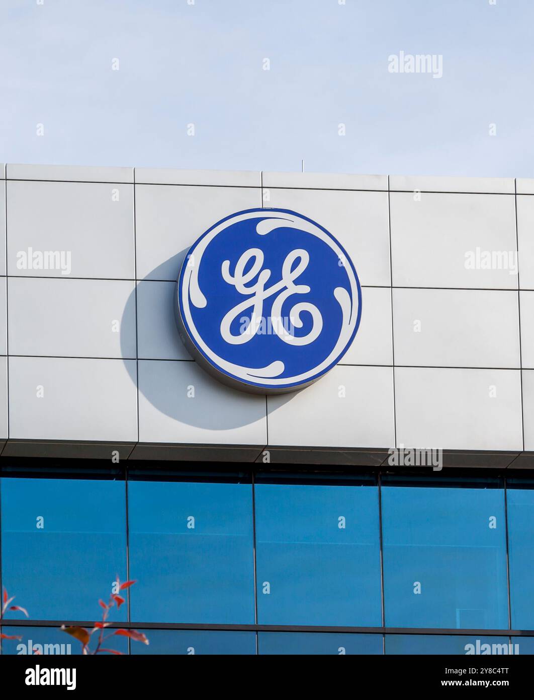 Markham, Ontario, Canada- 16 juin 2018 : logo GE sur le bâtiment. Markham, Ontario, Canada. Banque D'Images