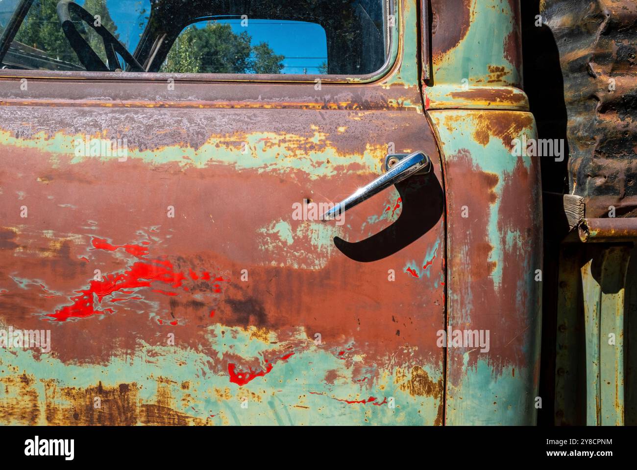 Peinture décolorée sur le côté d'un vieux camion antique, Nouveau Mexique, USA Banque D'Images