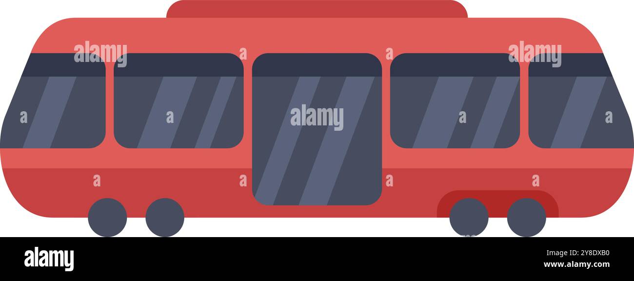 Illustration minimaliste vue de côté d'un train de tramway rouge, conçu dans un style plat Illustration de Vecteur