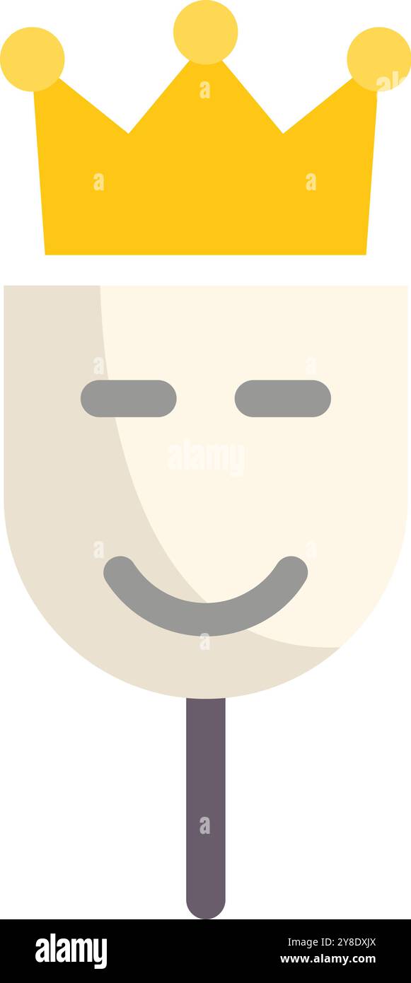 Masque blanc avec une expression heureuse portant une couronne dorée, représentant les concepts de bonheur et de royauté Illustration de Vecteur