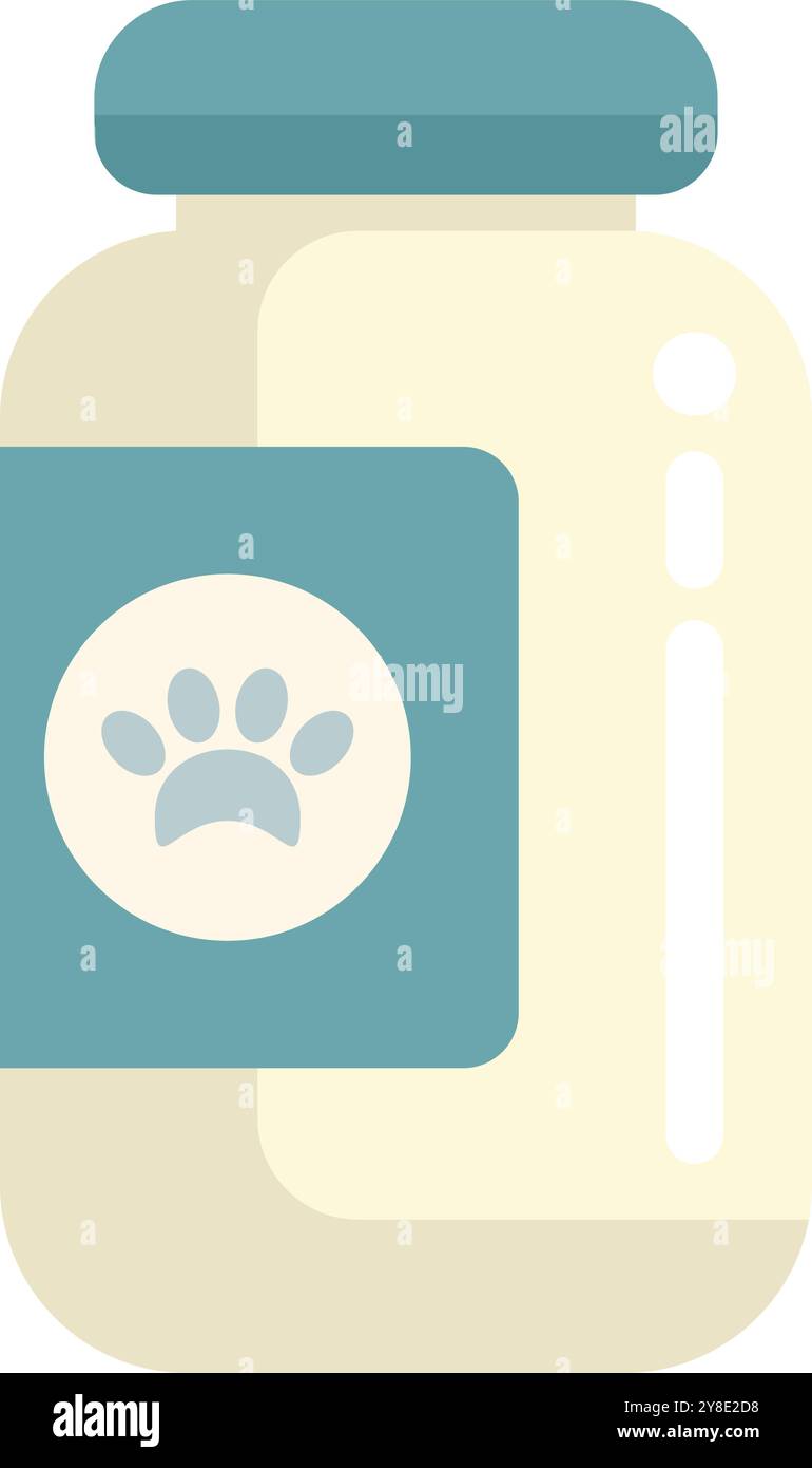 Pot en verre avec étiquette bleue contenant des suppléments pour animaux de compagnie affichant l'impression de patte pour une identification facile Illustration de Vecteur