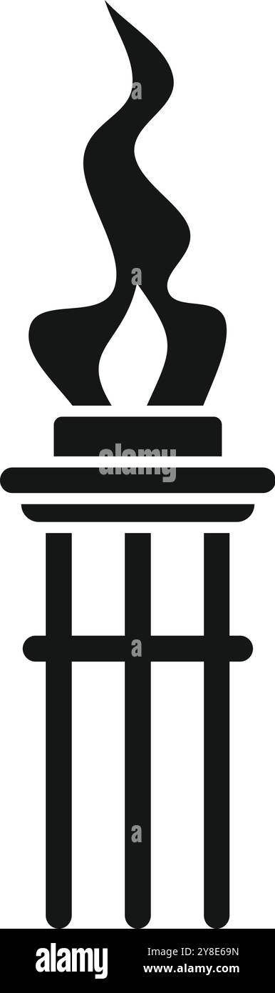 Illustration stylisée en noir et blanc d'une flamme éternelle brûlant sur un haut monument sur piédestal Illustration de Vecteur