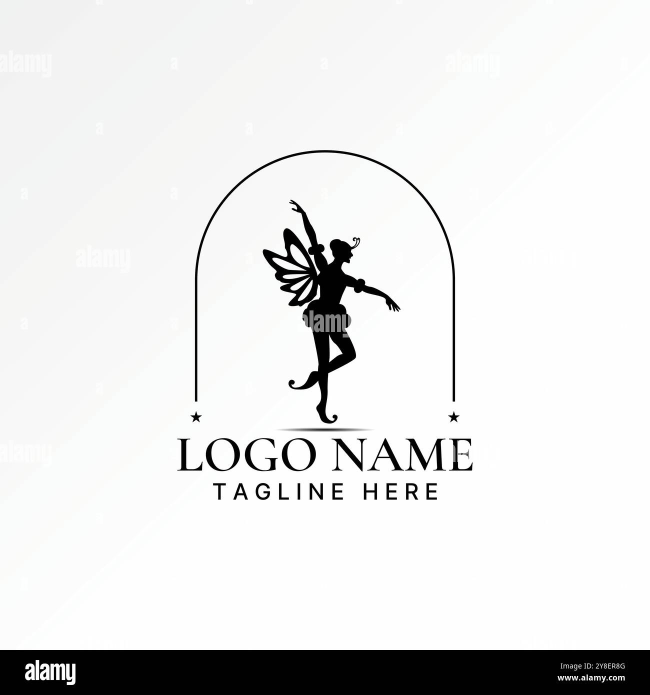 Logo design concept graphique abstrait créatif vecteur premium stock conte de fées jolie femme ailes magiques papillon lié à l'art fantastique d'ange d'insecte Illustration de Vecteur