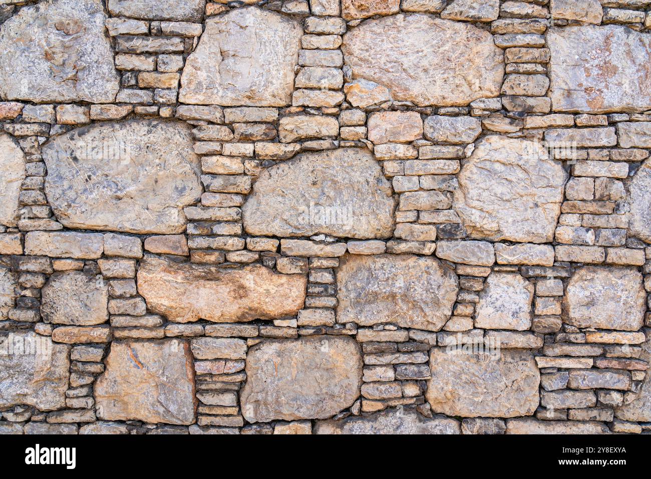Gros plan de l'ancien mur de pierre sèche, Taxila, Punjab, Pakistan - fond texturé Banque D'Images