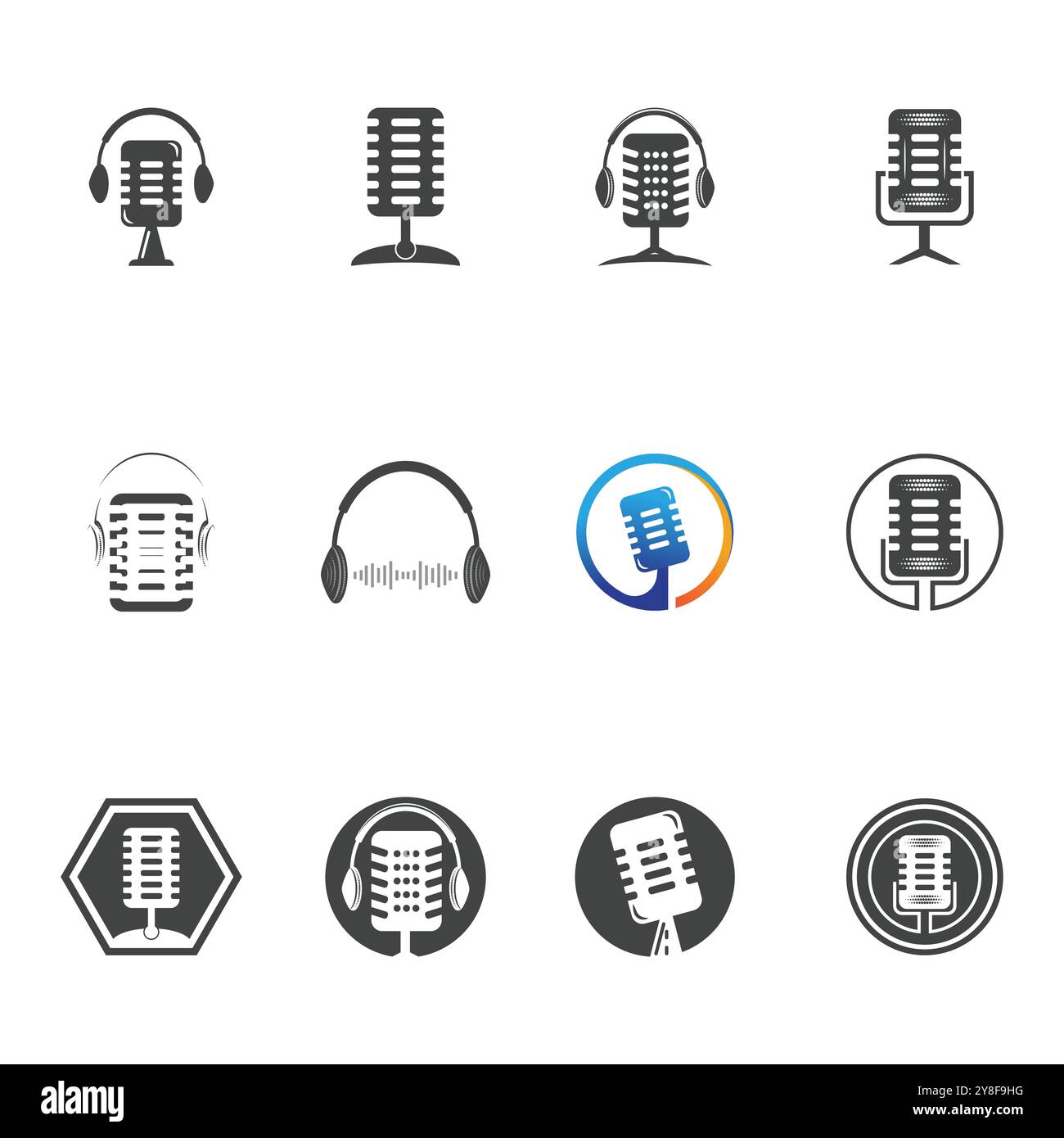 Microphone icône microphone pour Podcast Radio Broadcast pour Entertainment Comedian ou Sing logo design inspiration Illustration de Vecteur