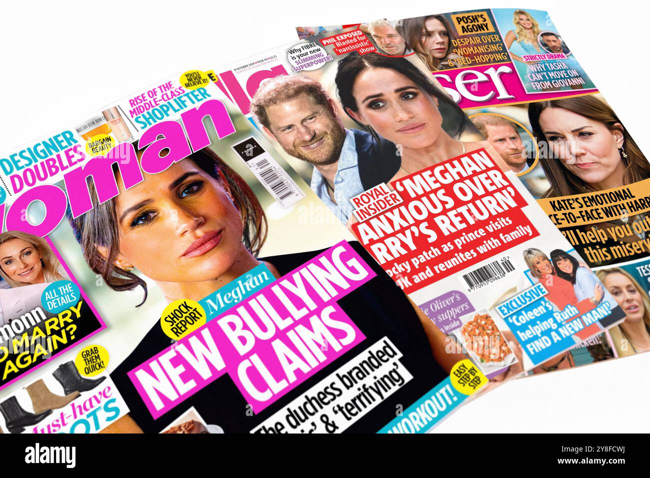 SAR les membres de la famille royale britannique le prince Harry, Meghan Markle et la princesse de Galles Kate Middleton figurent sur les couvertures de magazines de potins de célébrités. Banque D'Images