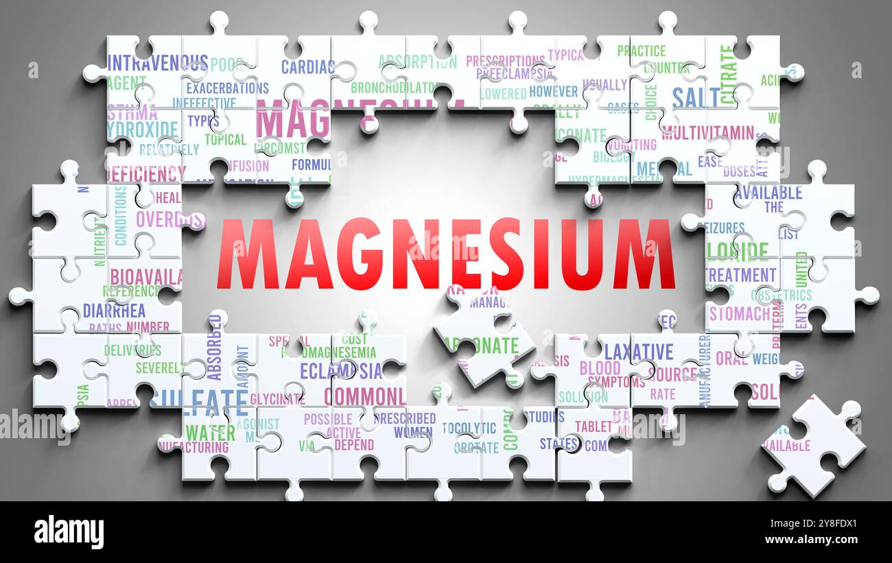 Le magnésium étant un sujet complexe, lié à d'autres sujets importants. Banque D'Images