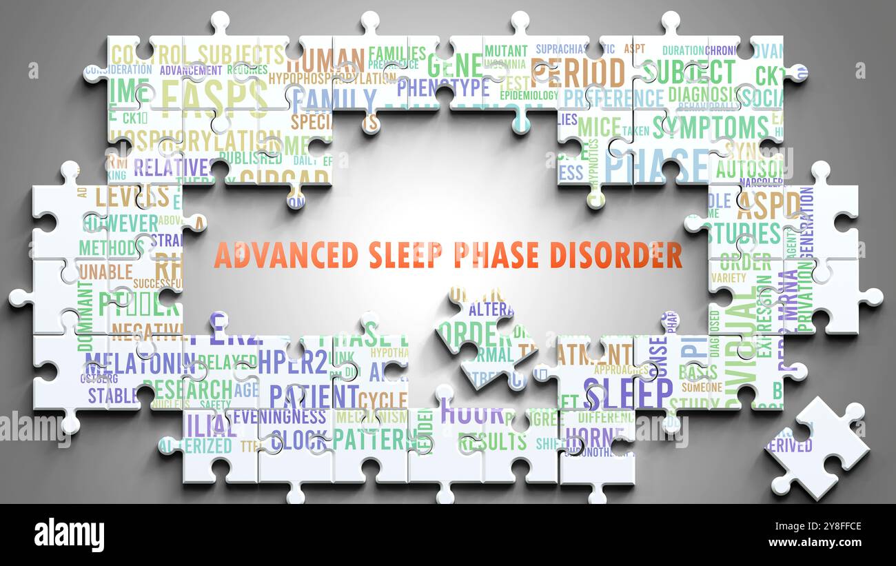 Le trouble avancé de la phase du sommeil étant un sujet complexe, lié à d'autres sujets importants. Banque D'Images