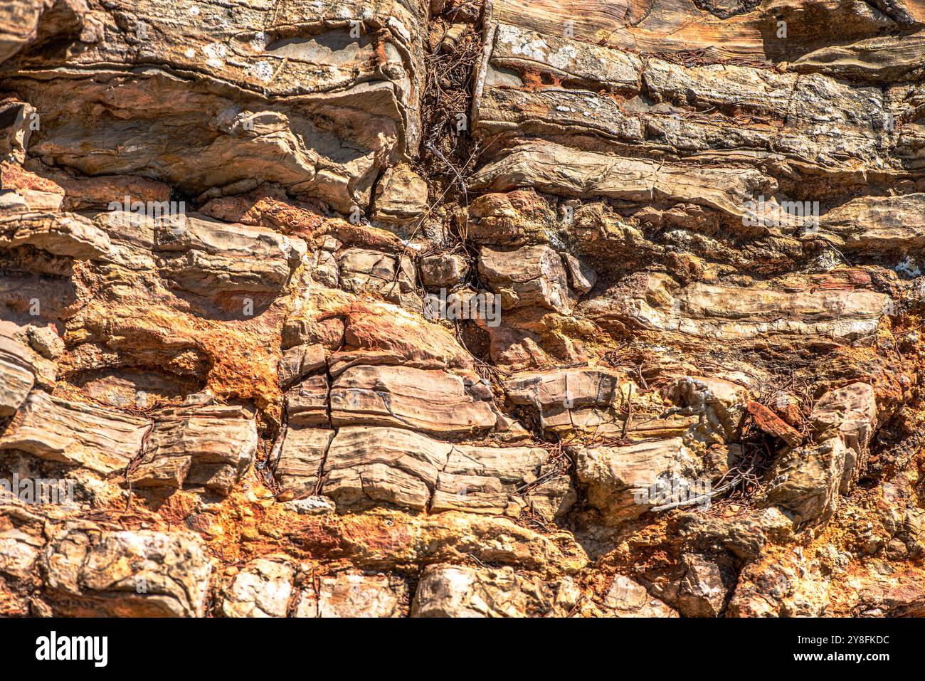 Une vue rapprochée de pierres compactes et de roches, révélant des textures géologiques détaillées et des formations naturelles, idéal pour les sciences de la terre ou le dos géologique Banque D'Images