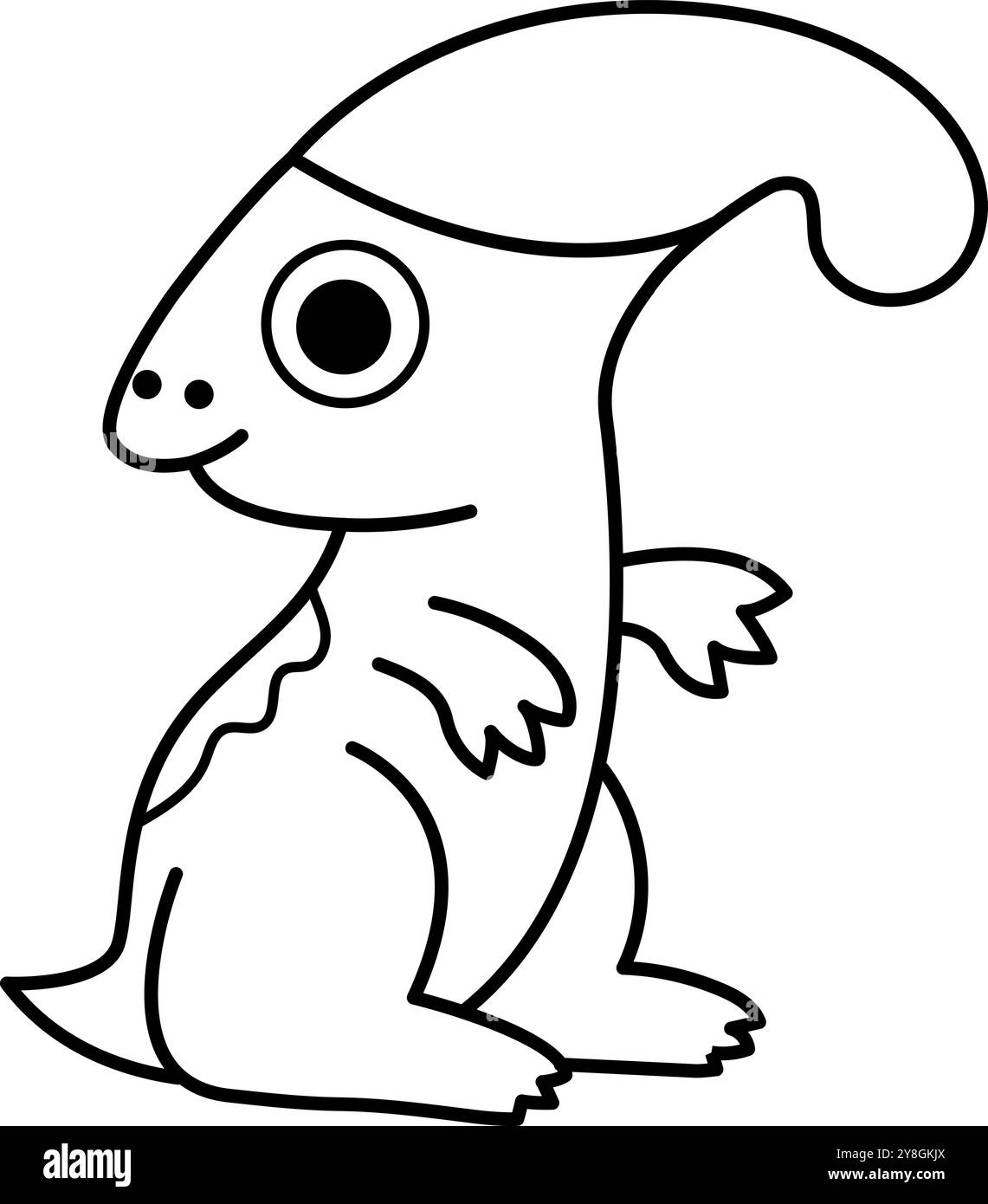 Icône Vector Baby parasaurolophus noir et blanc. Mignon petit dinosaure ligne llustration pour les enfants. Dino Kid clipart pour les enfants isolés sur dos blanc Illustration de Vecteur