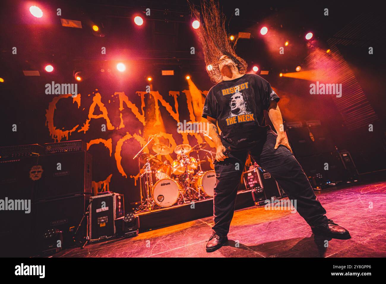 Copenhague, Danemark. 03 octobre 2024. Le groupe de death metal américain Cannibal Corpse donne un concert à Amager Bio à Copenhague. Ici, le chanteur Corpsegrinder est vu en direct sur scène. Banque D'Images