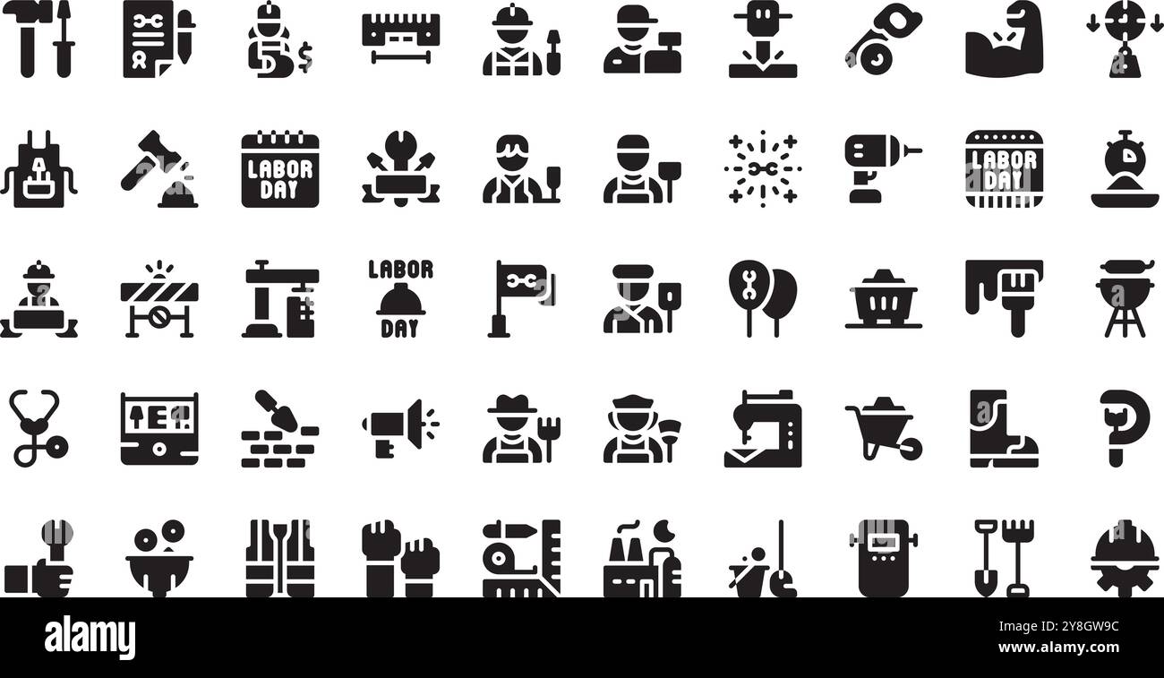 Icônes de la fête du travail Collection d'icônes vectorielles de haute qualité avec trait modifiable. Idéal pour les projets professionnels et créatifs. Illustration de Vecteur