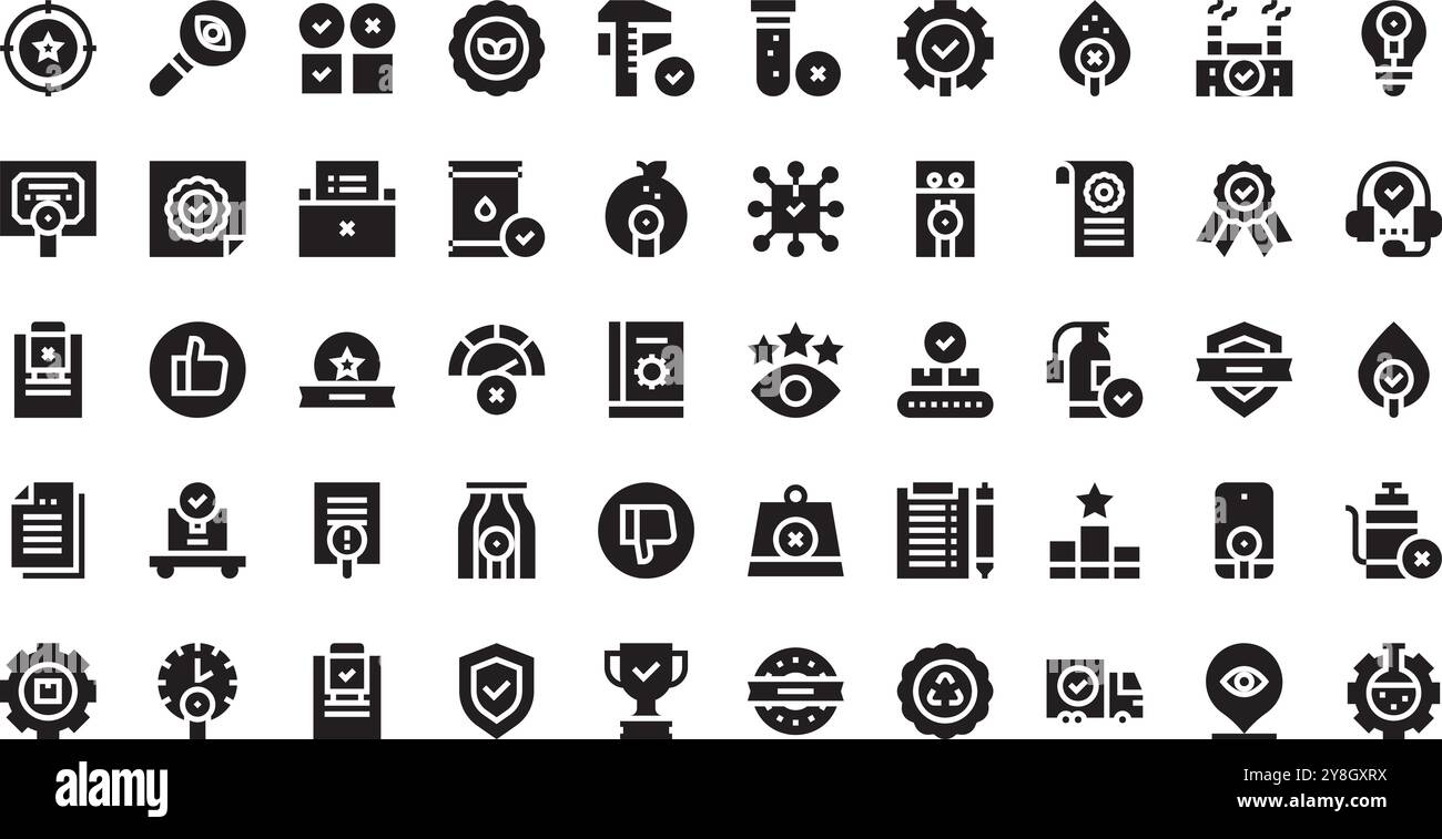 Icônes de contrôle de qualité Collection d'icônes vectorielles de haute qualité avec contour modifiable. Idéal pour les projets professionnels et créatifs. Illustration de Vecteur