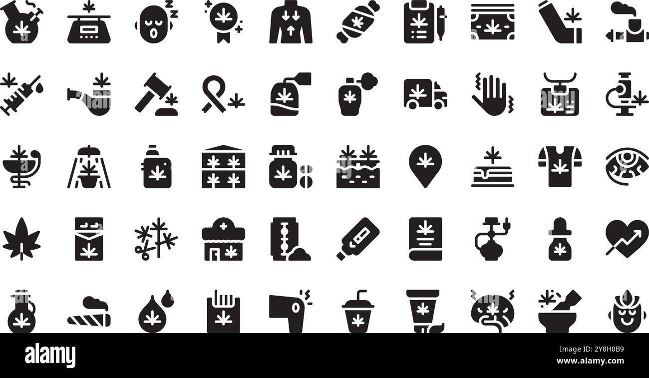Icônes de cannabis Collection d'icônes vectorielles de haute qualité avec Stroke modifiable. Idéal pour les projets professionnels et créatifs. Illustration de Vecteur