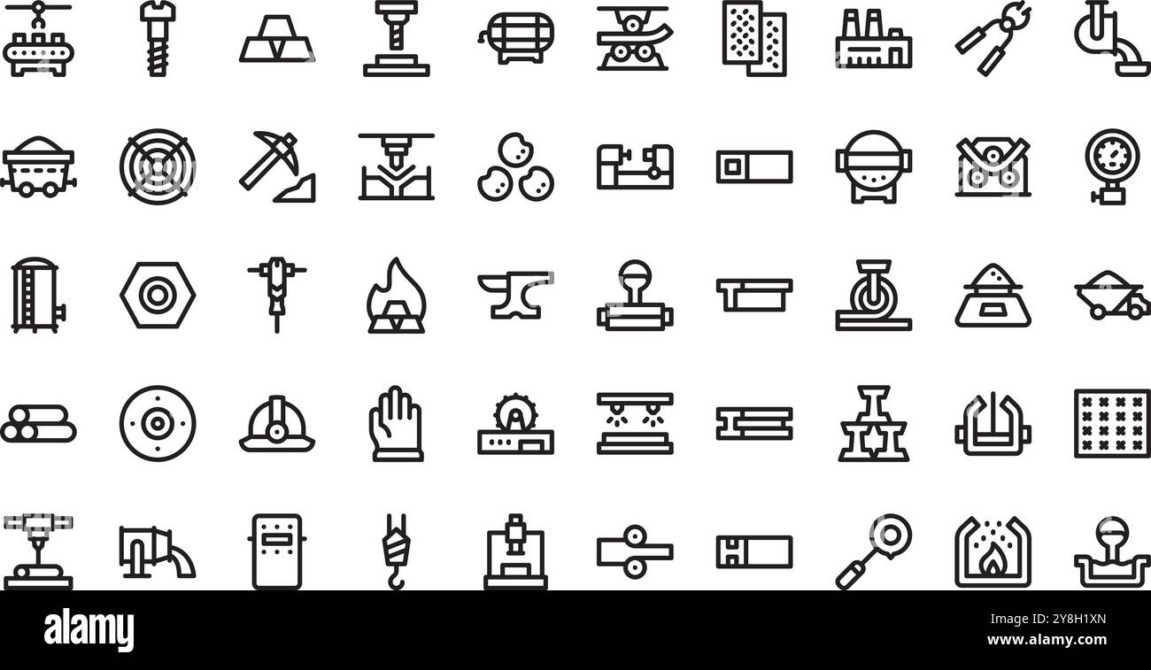 Icônes de métallurgie Collection d'icônes vectorielles de haute qualité avec trait modifiable. Idéal pour les projets professionnels et créatifs. Illustration de Vecteur