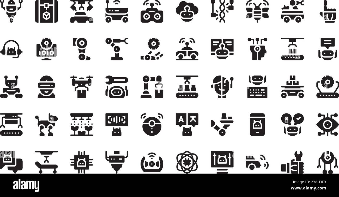 Icônes robotiques Collection d'icônes vectorielles de haute qualité avec trait modifiable. Idéal pour les projets professionnels et créatifs. Illustration de Vecteur