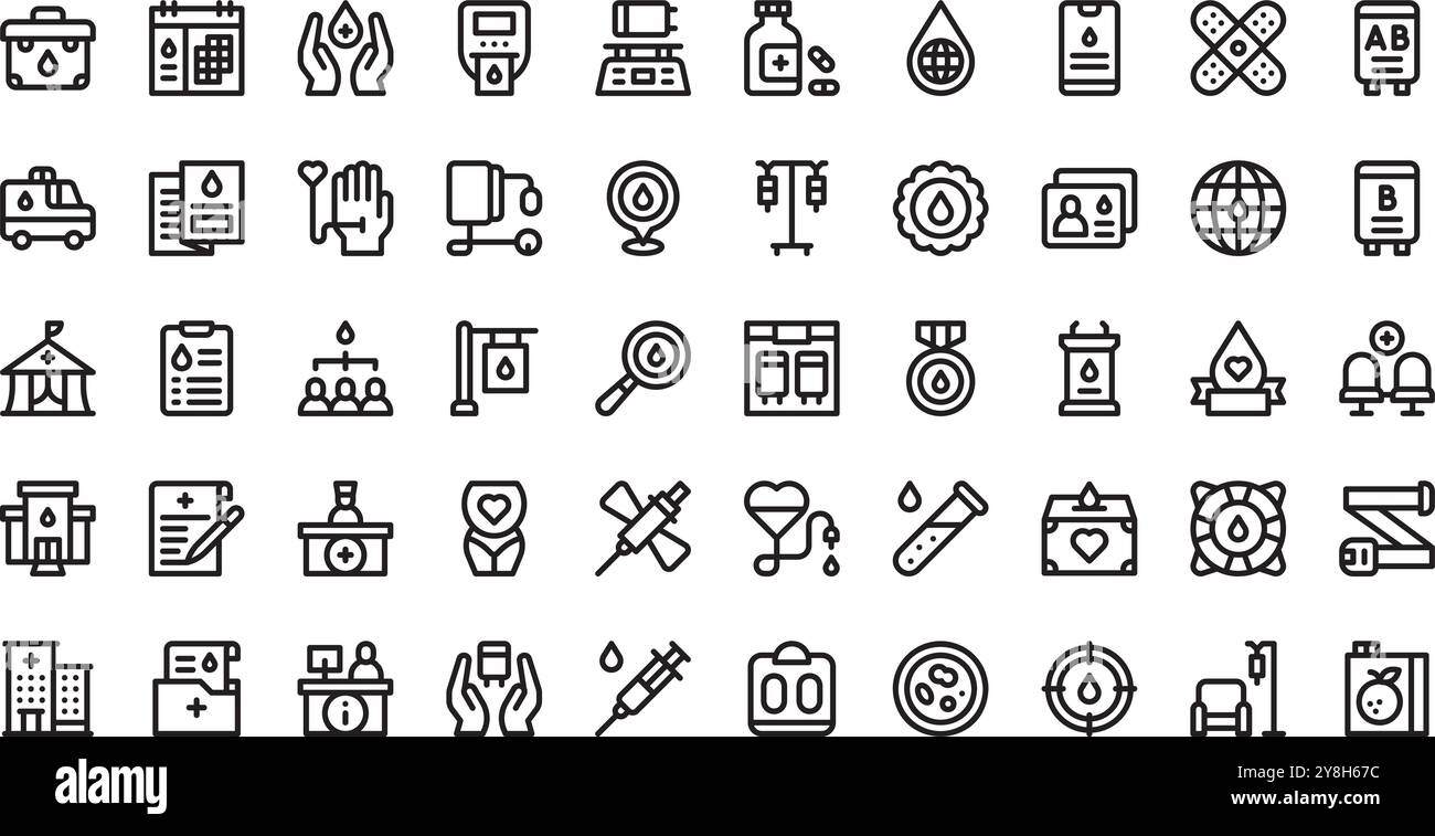 Icônes de la journée mondiale du don de sang Collection d'icônes vectorielles de haute qualité avec Stroke modifiable. Idéal pour les projets professionnels et créatifs. Illustration de Vecteur