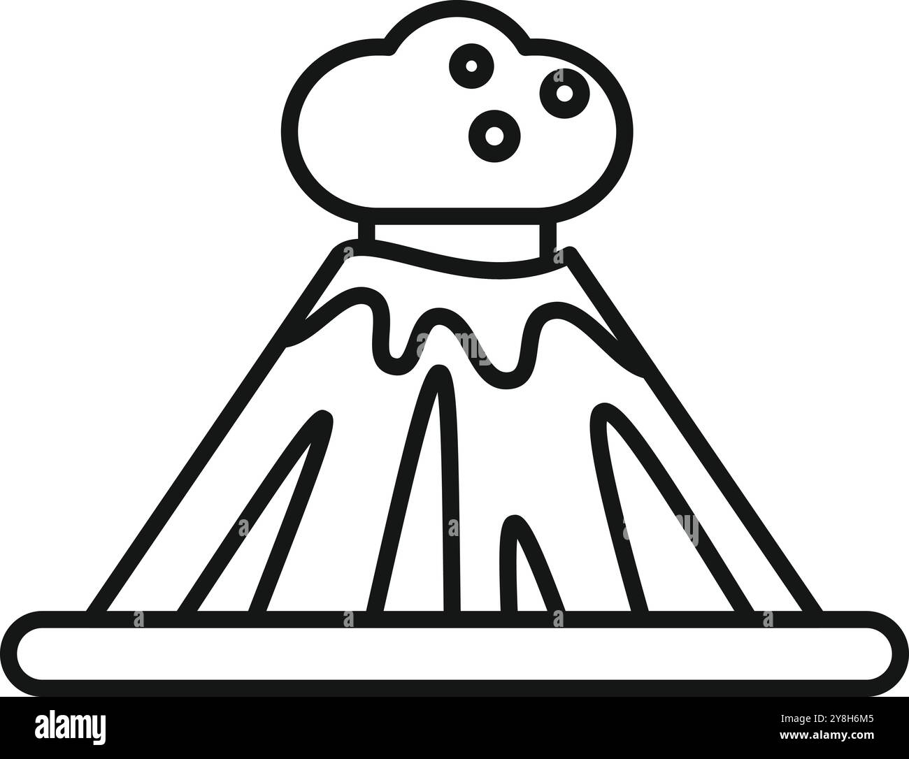 Simple dessin au trait d'un volcan en éruption, avec de la fumée qui s'échappe du sommet et de la lave qui coule sur les côtés Illustration de Vecteur