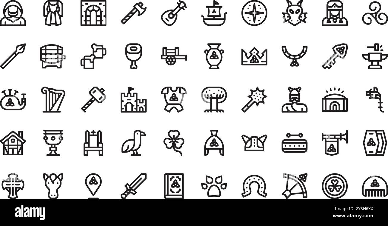 Icônes celtiques Collection d'icônes vectorielles de haute qualité avec trait modifiable. Idéal pour les projets professionnels et créatifs. Illustration de Vecteur