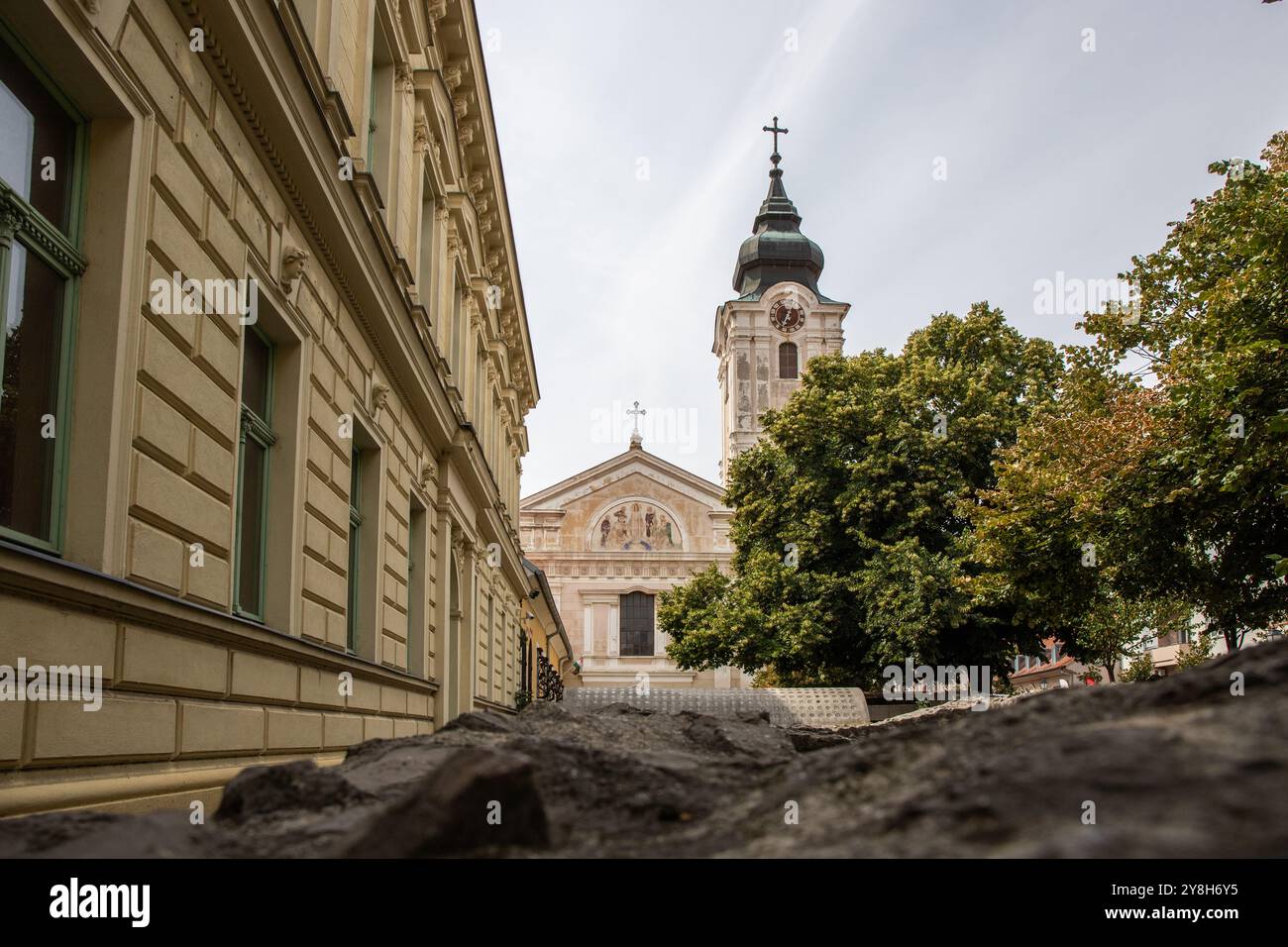 Église Sainte-Croix. Murs historiques dans la lumière du matin à Nin, Zadar, Dalmatie, Croatie, mer Adriatique Banque D'Images