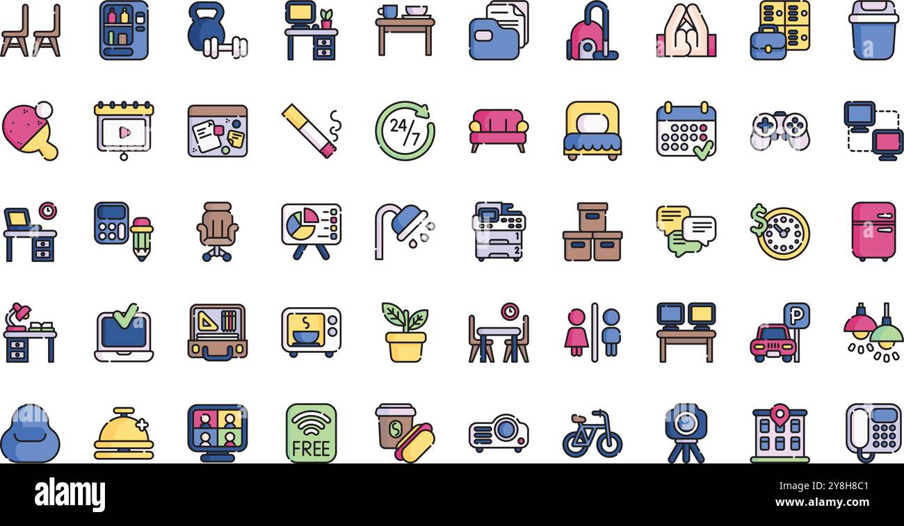 Icônes d'espace de coworking Collection d'icônes vectorielles de haute qualité avec contour modifiable. Idéal pour les projets professionnels et créatifs. Illustration de Vecteur
