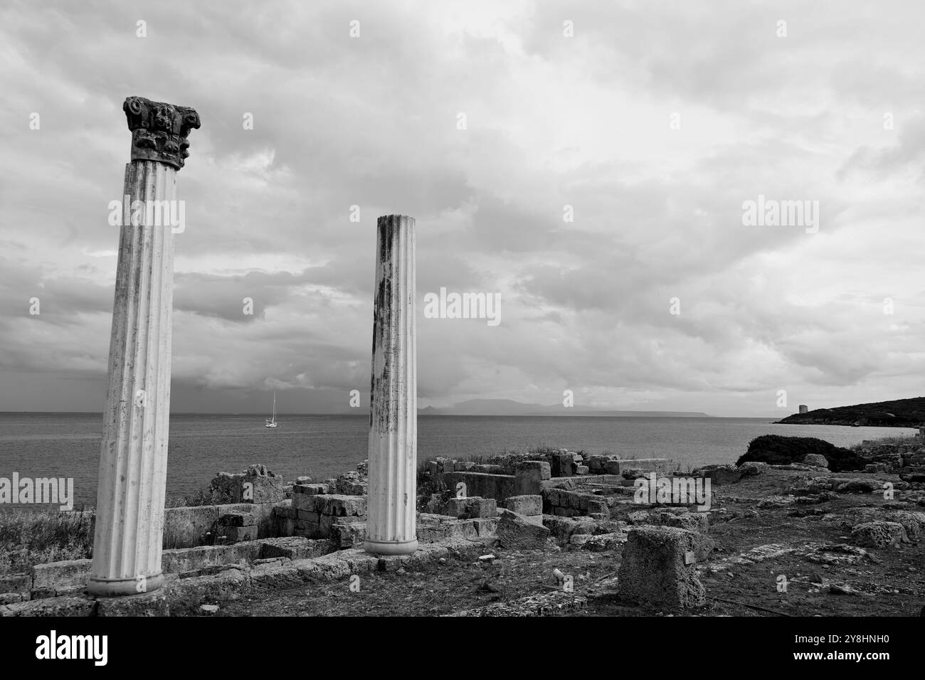 site archéologique de tharros et vieille tour. Capo san marco, province, oristano, sardaigne, italie Banque D'Images