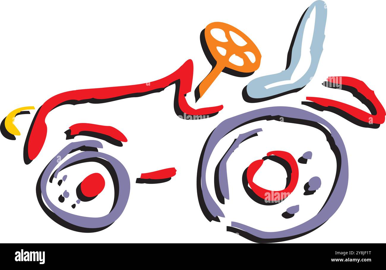 Une main dessinée d'un tracteur agricole isolé sur blanc. Machines agricoles lourdes pour le travail dans les champs. Vue latérale d'un tracteur moderne Illustration de Vecteur