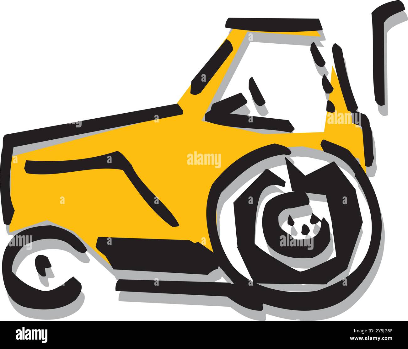 Une main dessinée d'un tracteur agricole isolé sur blanc. Machines agricoles lourdes pour le travail dans les champs. Vue latérale d'un tracteur moderne Illustration de Vecteur