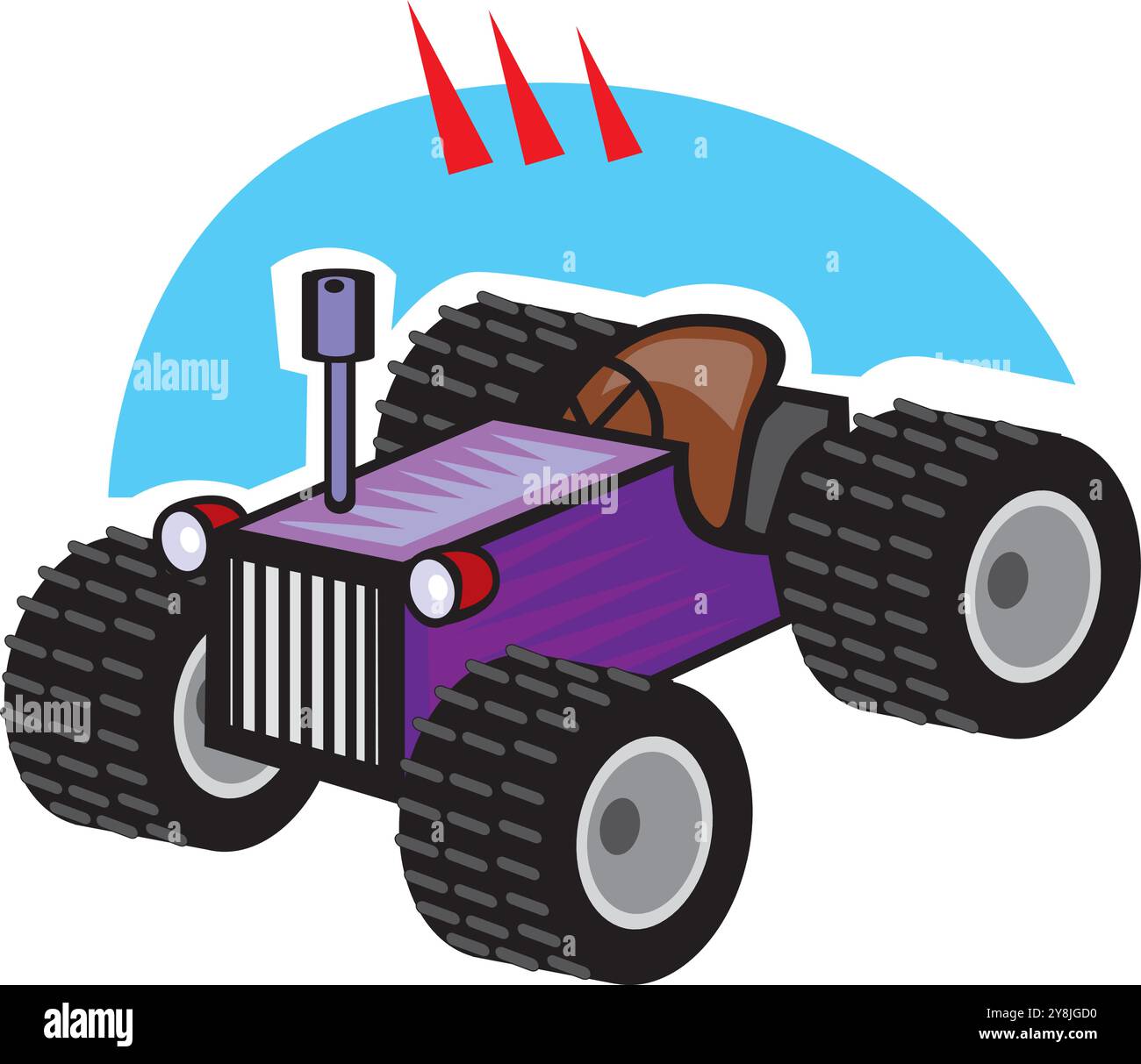 Une main dessinée d'un tracteur agricole isolé sur blanc. Machines agricoles lourdes pour le travail dans les champs. Vue latérale d'un tracteur moderne Illustration de Vecteur