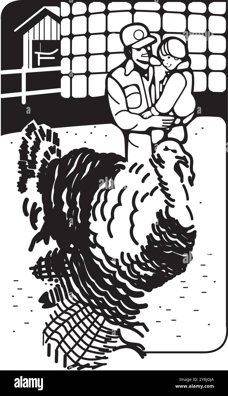 agriculteur abstrait portant son fils dans l'illustration de conception vectorielle de ferme de turquie Illustration de Vecteur