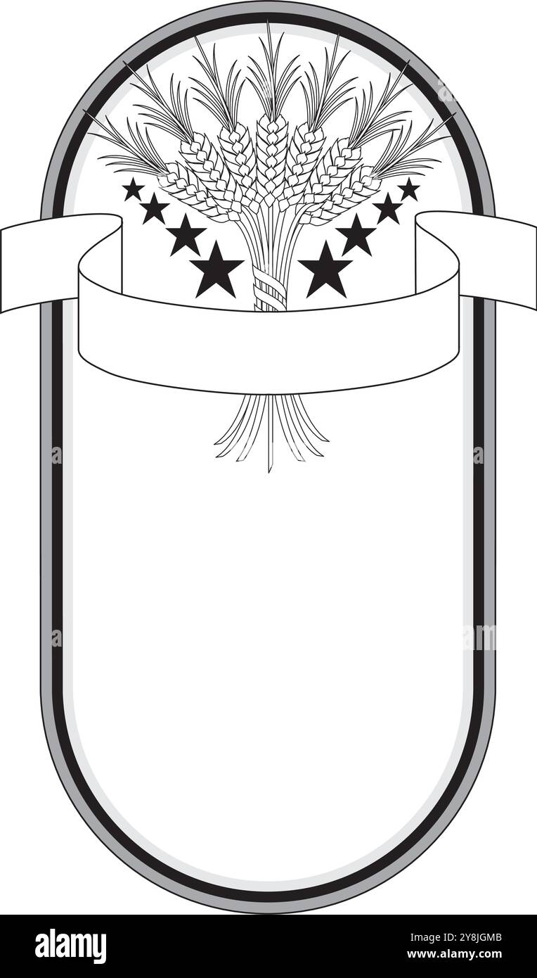 Cadre rond ou couronne de seigle, d'orge ou de blé sur fond blanc. Design noir et blanc dessiné à la main pour la cuisine, la boulangerie, les étiquettes ou les étiquettes Illustration de Vecteur