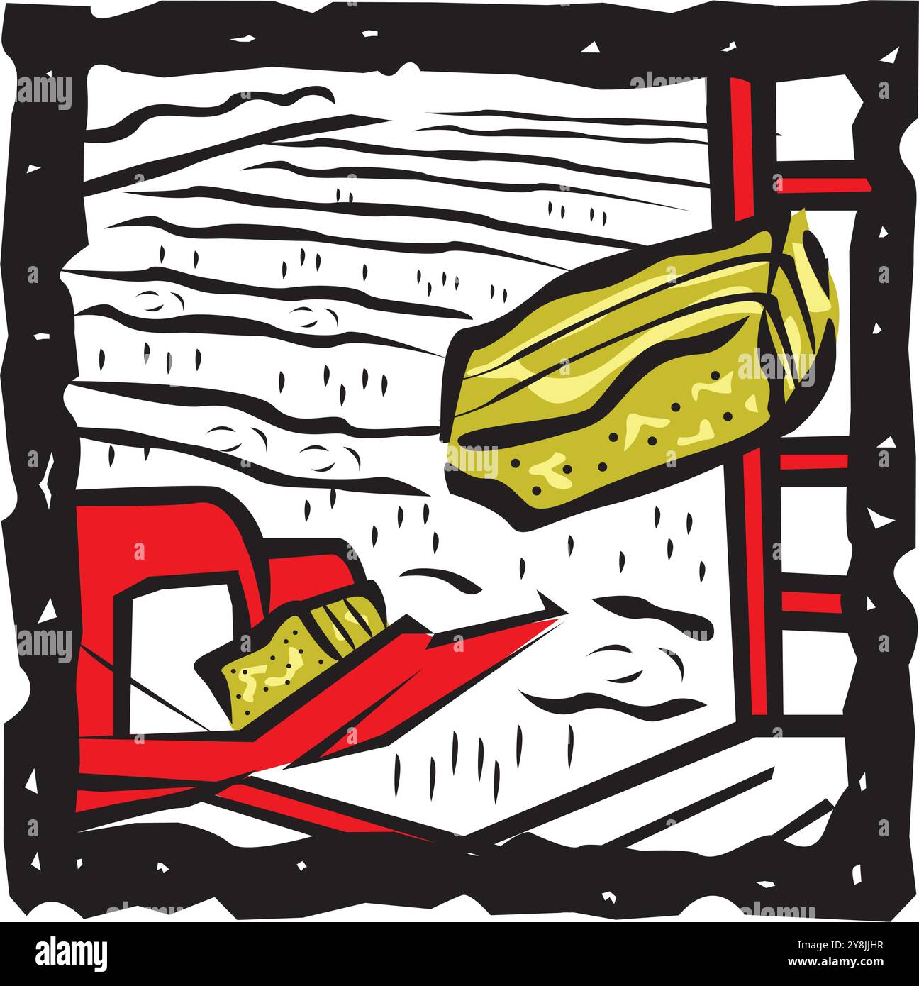 Composition de la grange de foin de balles avec vue intérieure de la grange avec porte ouverte avec illustration vectorielle de haydow et de fourche Illustration de Vecteur