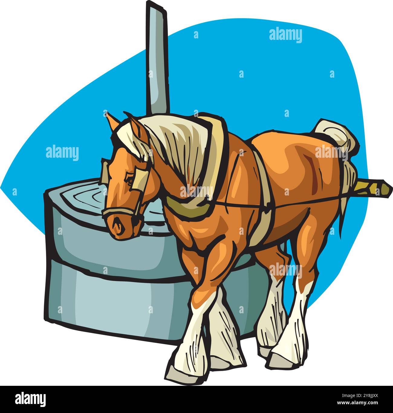 vieille meule avec cheval. Meules à main pour le grain avec illustration de conception vectorielle de support de poignée Illustration de Vecteur