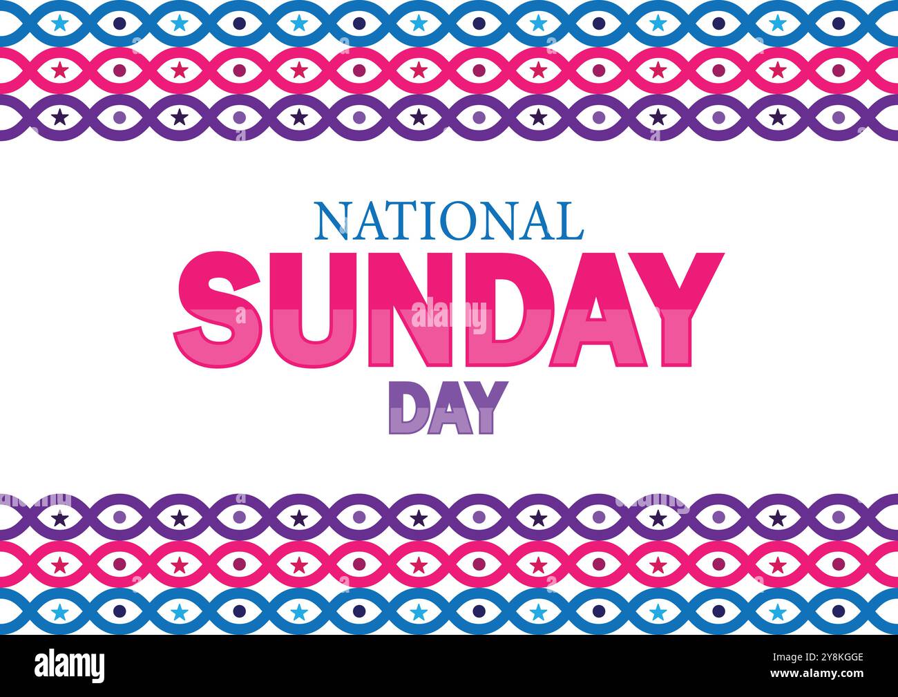 Papier peint National Sunday Day avec formes et typographie, bannière, carte, affiche, modèle. Jour national du dimanche, arrière-plan Illustration de Vecteur