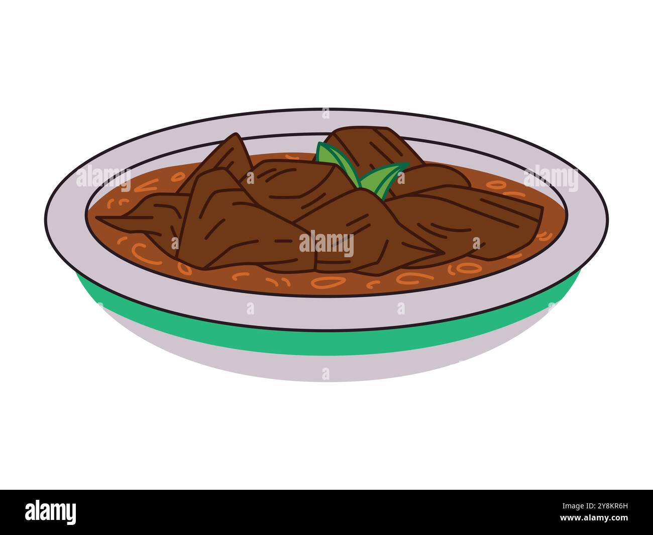 Rendang célèbre Padang Indonésie cuisine traditionnelle viande de bœuf ingrédient épice Minangkabau nourriture West Sumatra design icône ensemble coloré Illustration de Vecteur