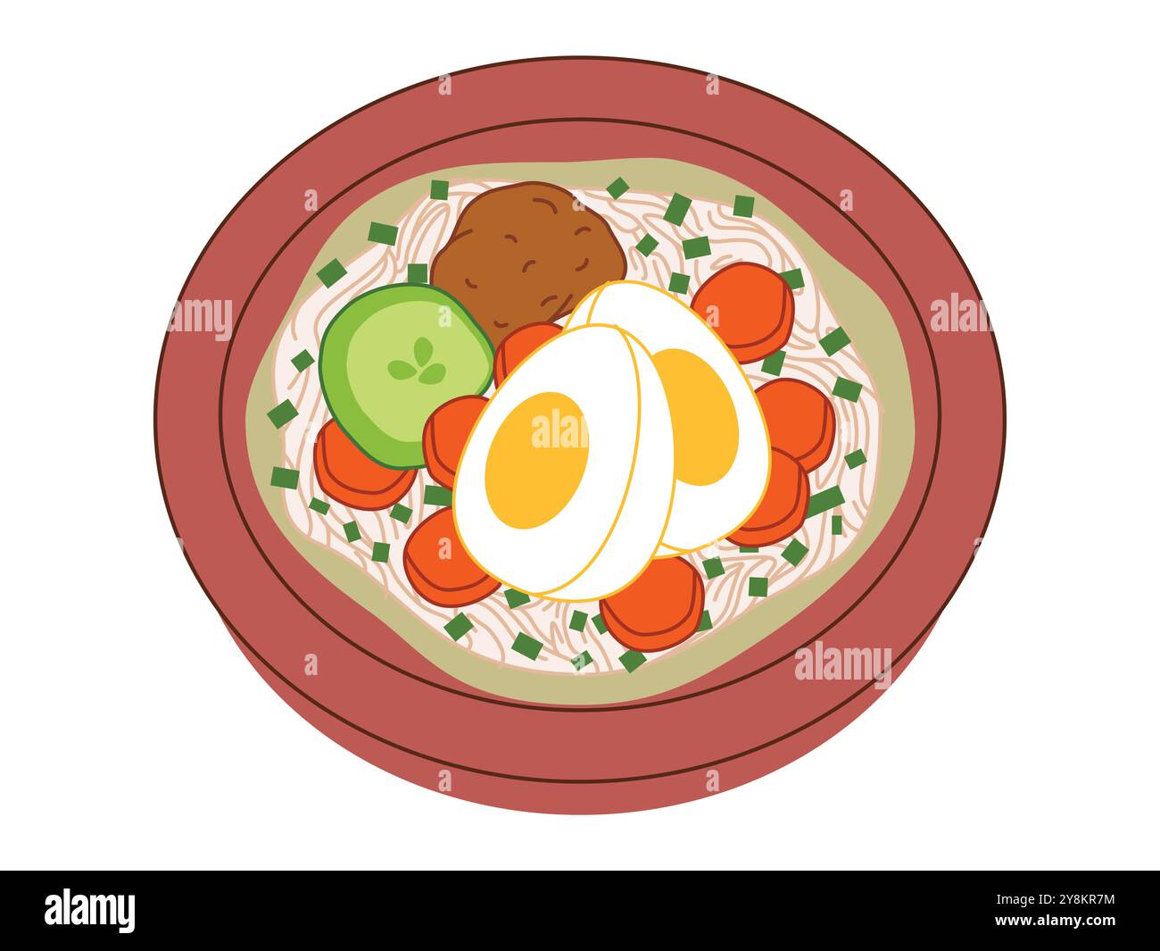 Soto Banjar Indonésie South Kalimantan plat traditionnel soupe bouillon de poulet épices ingrédient végétal cuisine aliments frais ensemble icône de conception saine Illustration de Vecteur