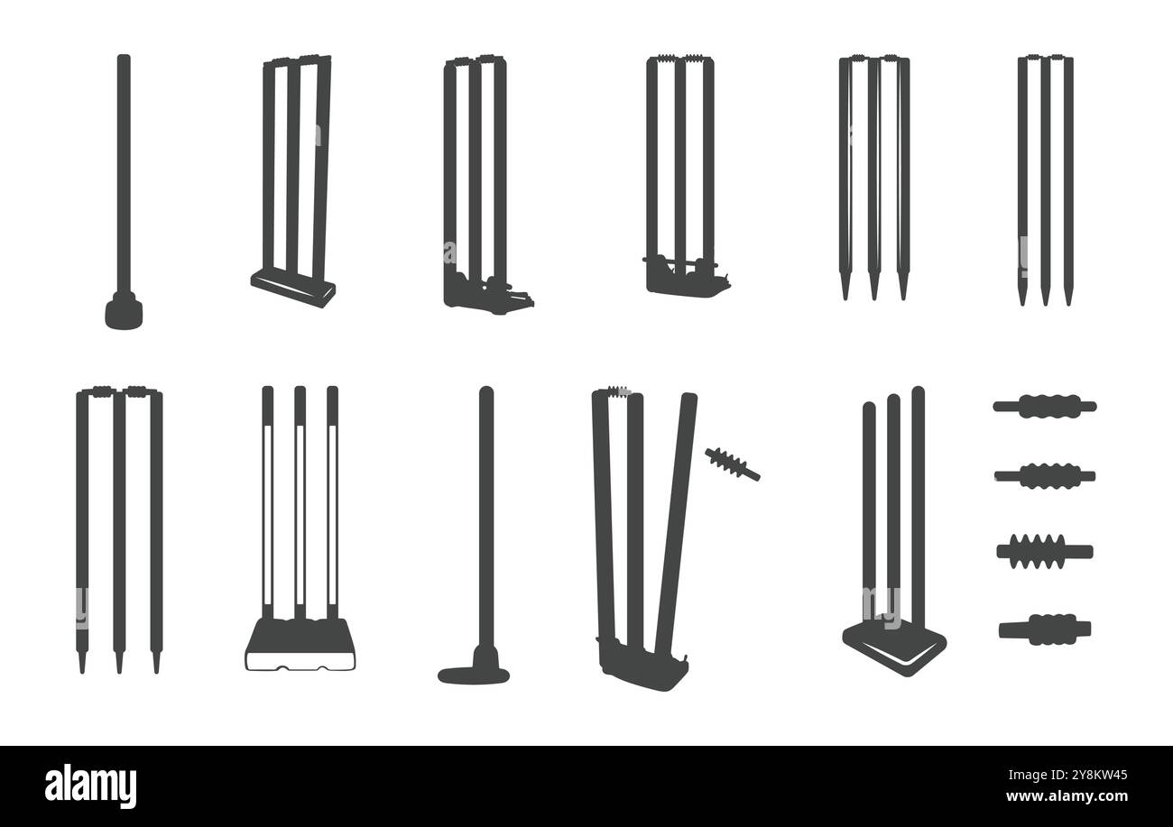 Silhouette de souches de cricket, souches de cricket, contour de souches de cricket, ensemble vectoriel de souches de cricket, vecteurs de souches de sport, silhouette de souches. Illustration de Vecteur