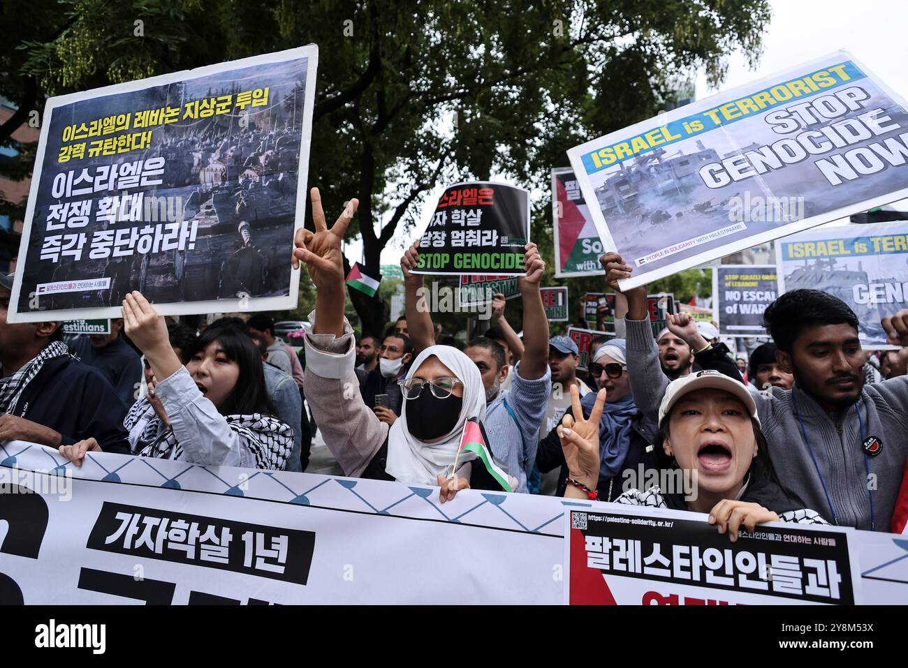 Manifestation contre Israël en solidarité avec la Palestine en Corée du Sud des partisans de la Palestine manifestent contre Israël en solidarité avec le peuple palestinien à Gaza, Séoul, Corée du Sud, le 6 octobre 2024. Les manifestants ont crié des slogans et appelé à la fin de la guerre entre Israël et la Palestine. Des milliers de manifestants ont manifesté dans les grandes villes du monde entier pour réclamer la fin de la violence à Gaza et au moyen-Orient, à l’approche du premier anniversaire de l’attaque meurtrière du Hamas contre Israël. Séoul Corée, République du droit d'auteur : xMatrixxImages/LeexSang-hoonx Banque D'Images