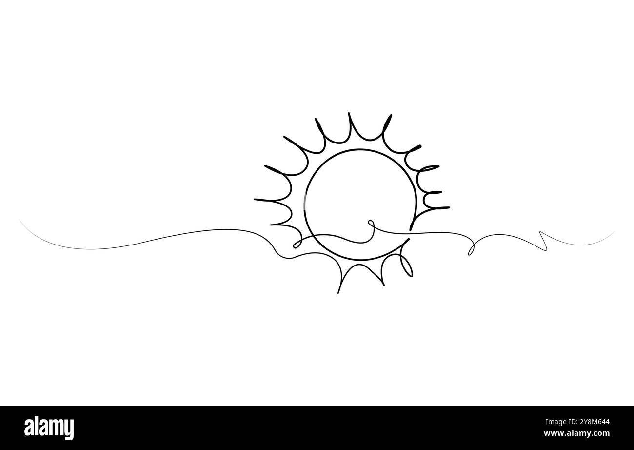 Dessin continu d'une ligne Soleil et nuage d'illustration vectorielle de contour isolé Illustration de Vecteur