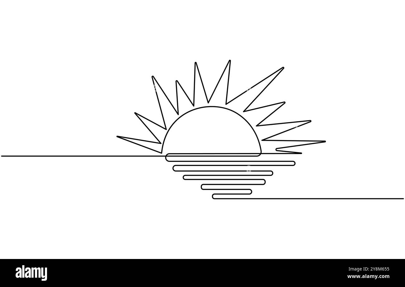 Dessin continu d'une ligne Soleil et nuage d'illustration vectorielle de contour isolé Illustration de Vecteur