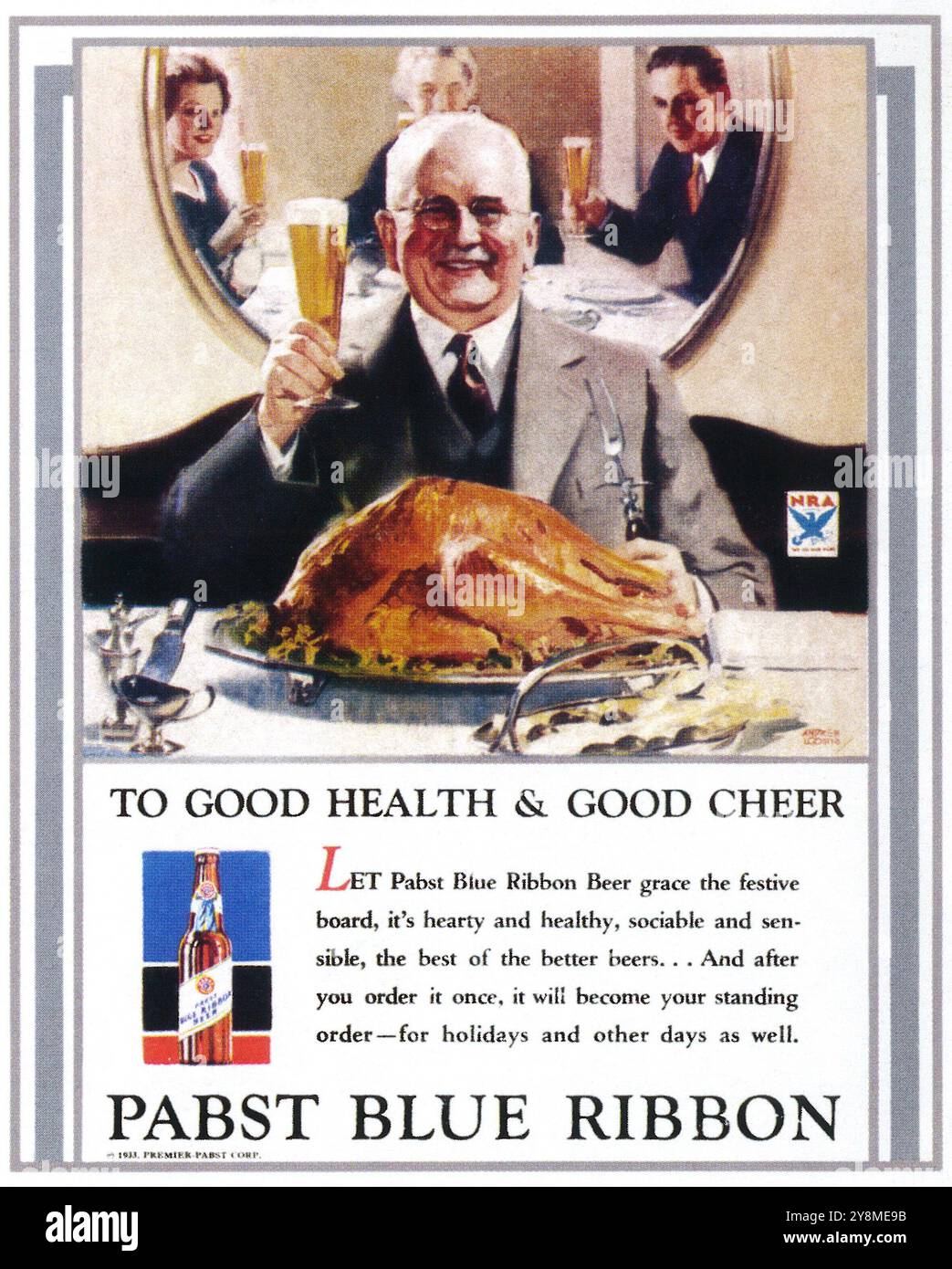 1933 Pabst Blue Ribbon Beer ad Banque D'Images