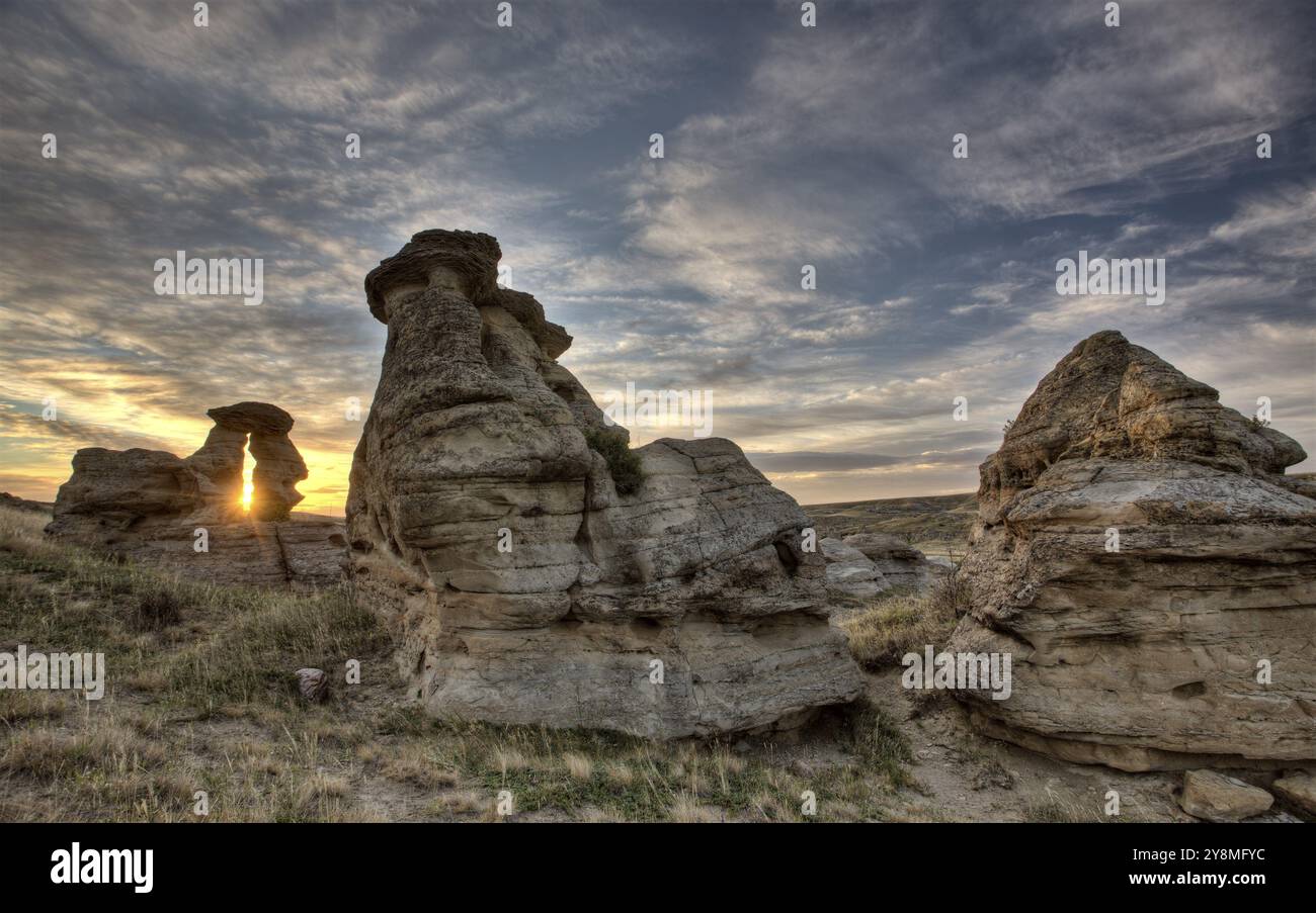 Hoodoo Badlands Alberta Canada écrit sur Stone Park Banque D'Images