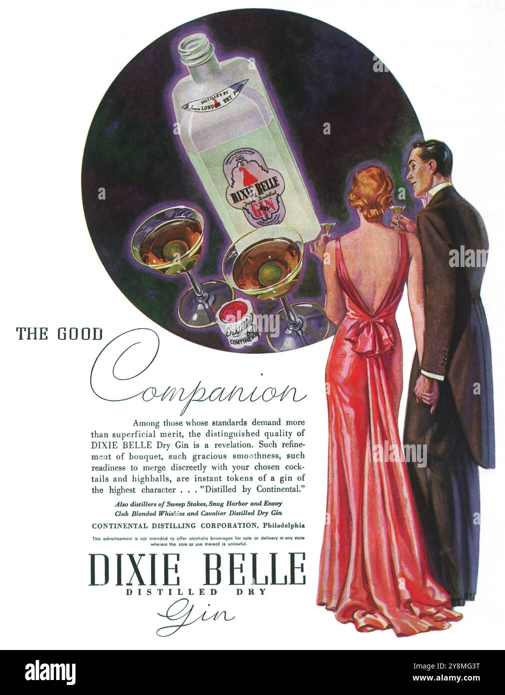 1934 Dixie Bell Dry Gin ad Banque D'Images