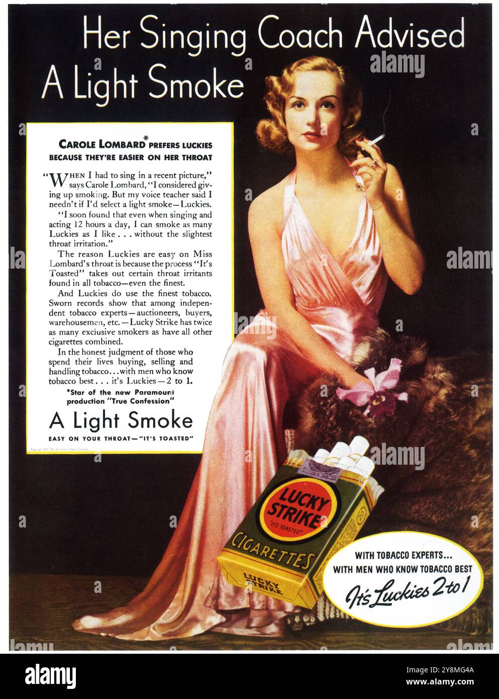1937 Lucky Strike cigarette ad avec Carole Lombard Banque D'Images